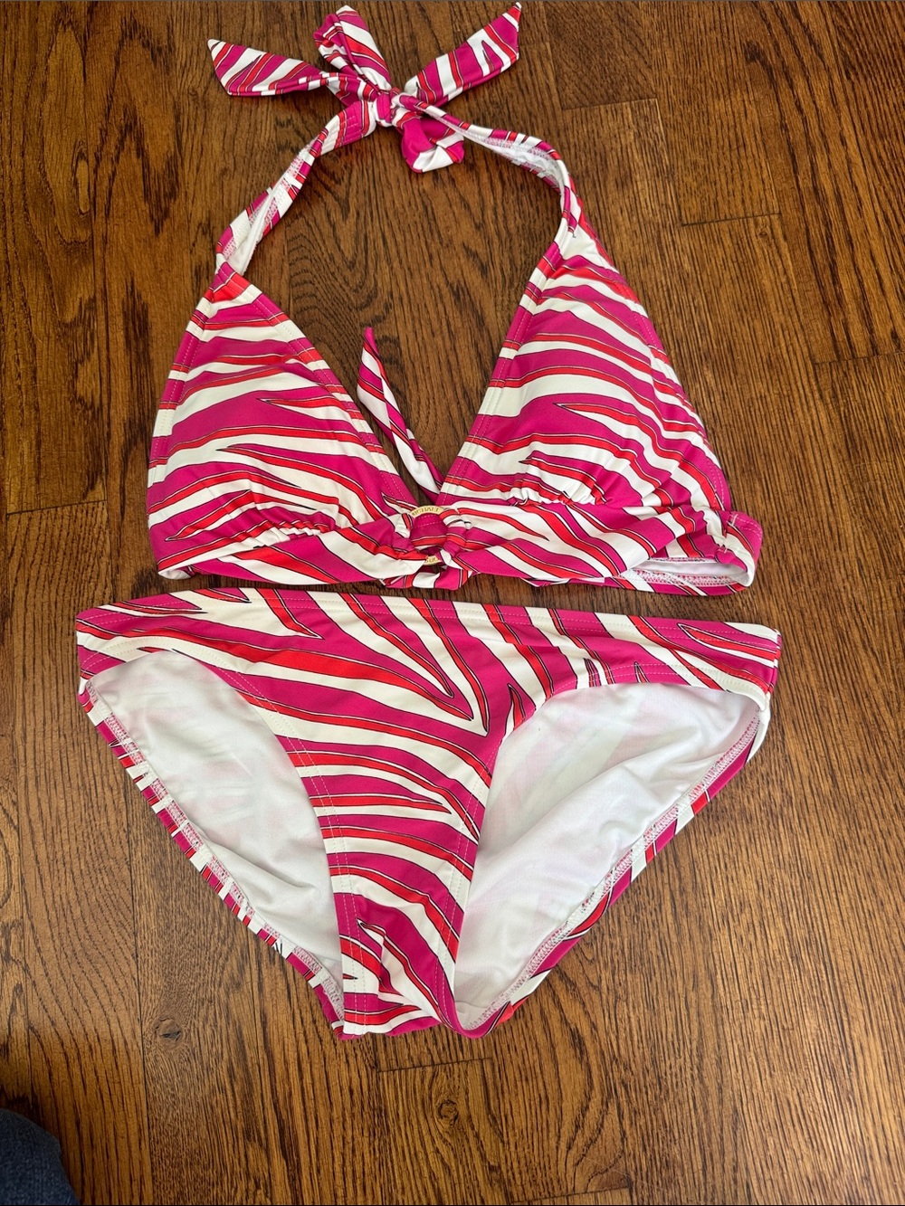 Michael Kors Pink and White Striped ladies Two-Piece Swimsuit size XS